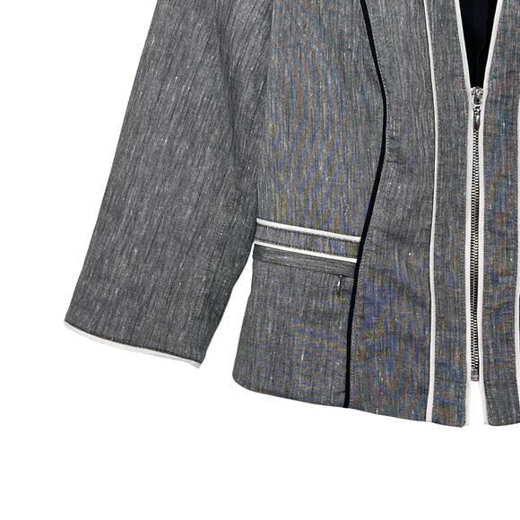 WHBM Women’s Linen Blend Gray Zip front Cropped 3/4 Sleeve Blazer 6 - Picture 4 of 6